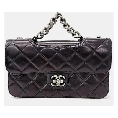 Chanel Black Quilted Glossy Leather Perfect Edge Medium Bag