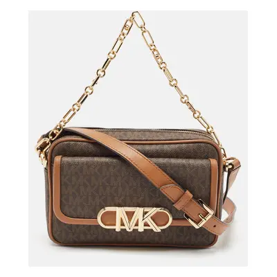 Michael Kors Brown Signature Coated Canvas Parker Crossbody Bag