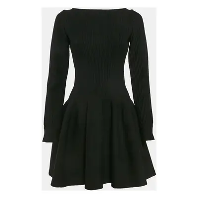 Alaia Black Patterned Wool Blend Knit Full Sleeve Mini Dress