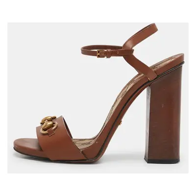 Gucci Brown Leather Horsebit Ankle Strap Sandals Size