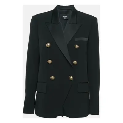 Balmain Black Crepe Grain-de-poudre Button Detail Blazer