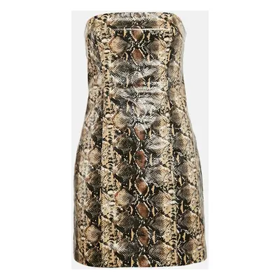 Rotate Birger Christensen Brown Snake Skin Faux Leather Strapless Mini Dress