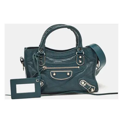 Balenciaga Blue Leather Mini Metallic Edge Classic City Bag