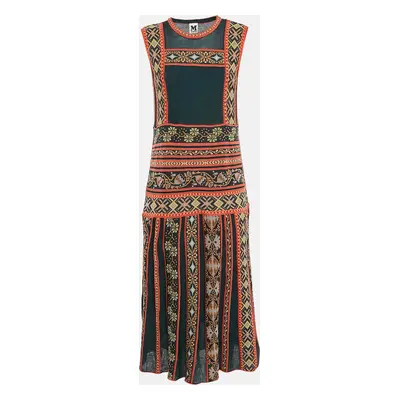 M Missoni Green Patterned Knit Sleeveless Midi Dress