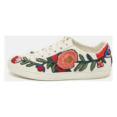 Gucci White Leather and Python Embossed Ace Low Top Sneakers Size