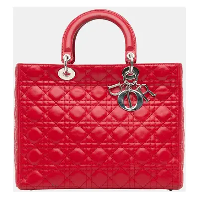 Dior Red Large Lambskin Cannage Lady Dior