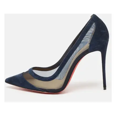 Christian Louboutin Navy Blue Mesh and Suede Galativi Pumps Size