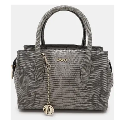 DKNY Grey Lizard Embossed Leather Satchel