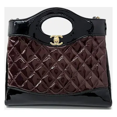 Chanel Black Burgundy Patent Leather Mini Shopping Bag