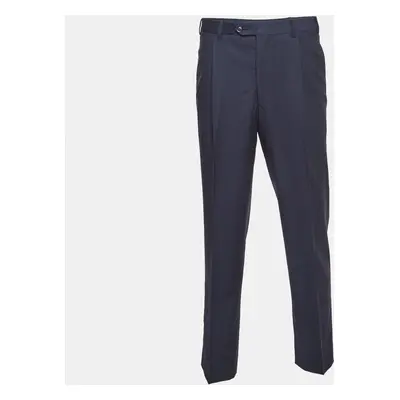 Armani Collezioni Navy Blue Striped Wool Tailored Trousers