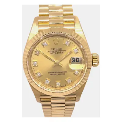 Rolex Champagne 18k Yellow Gold Diamond Datejust Automatic Women's Wristwatch mm