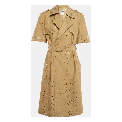 Moschino Couture Dark Beige Mirror Work Embroidery Cotton Blend Trench Coat