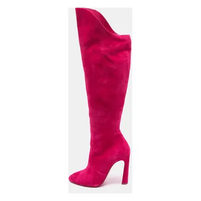 Christian Louboutin Pink Suede Knee Length Boots Size