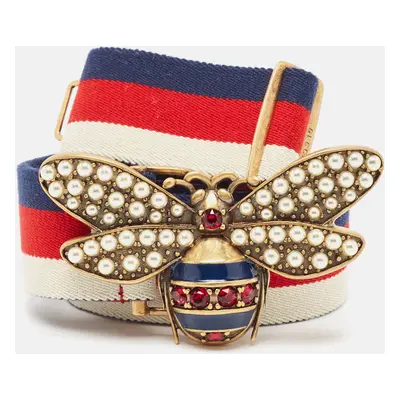 Gucci Multicolor Web Canvas Queen Margaret Bee Belt 80CM