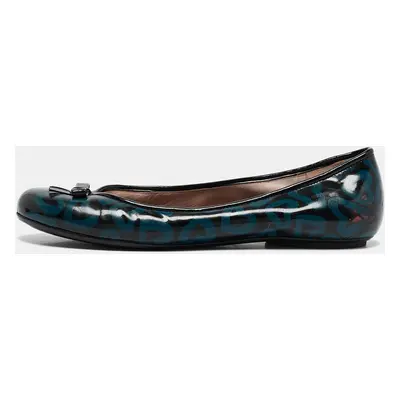 Marc by Marc Jacobs Blue/Black Heart Patent Leather Bow Ballet Flats Size