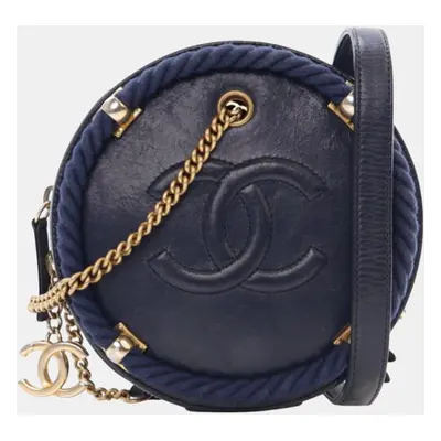 Chanel Navy Blue Calfskin En Vogue Round Crossbody