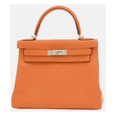 Hermes Orange Togo Leather Kelly Tote Bag