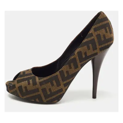 Fendi Brown Zucca Canvas Peep Toe Pumps Size