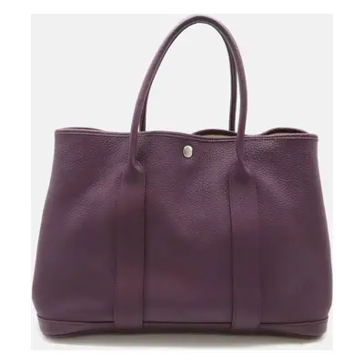 Hermes Purple Leather Garden Party PM Tote Bag