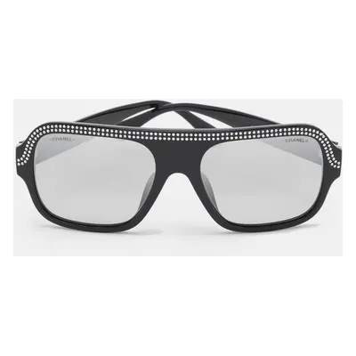 Chanel Black Gradient CC Crystals Square Sunglasses