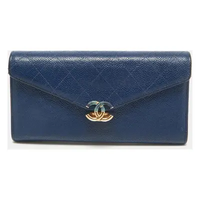 Chanel Blue Caviar Leather Half Moon Continental Wallet