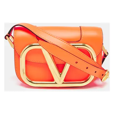 Valentino Neon Orange Leather Supervee Crossbody Bag