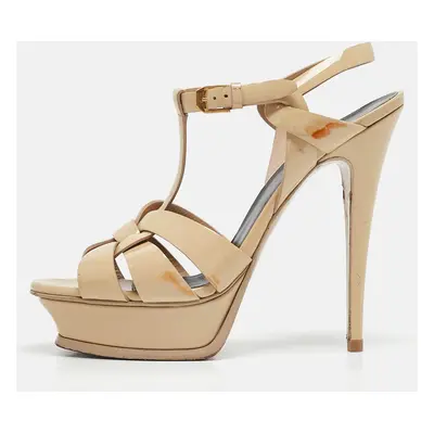 Saint Laurent Beige Patent Leather Tribute Sandals Size