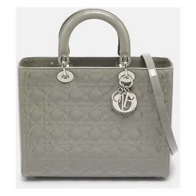 Dior Grey Cannage Patent Leather Lady Dior Tote