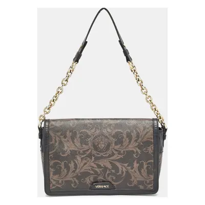 Versace Black/Brown Baroque Print Coated Canvas and Leather Flap Chain Bag