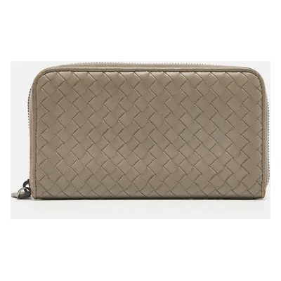 Bottega Veneta Grey Intrecciato Leather Zip Around Wallet