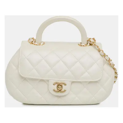 Chanel White CC Quilted Lambskin Top Handle Bag