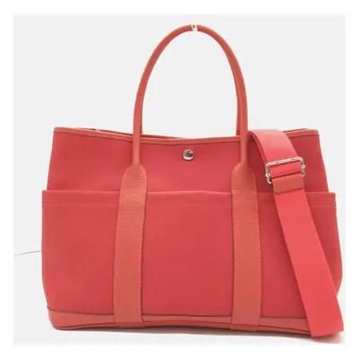 Hermes Orange Leather Garden Party Pocket PM Tote Bag