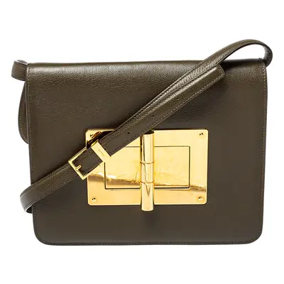 Tom Ford Olive Green Leather Large Natalia Shoulder Bag