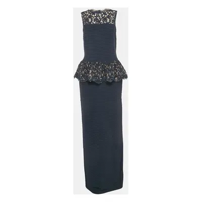 Tadashi Shoji Navy Blue Jersey Sleeveless Lace Trimmed Gown