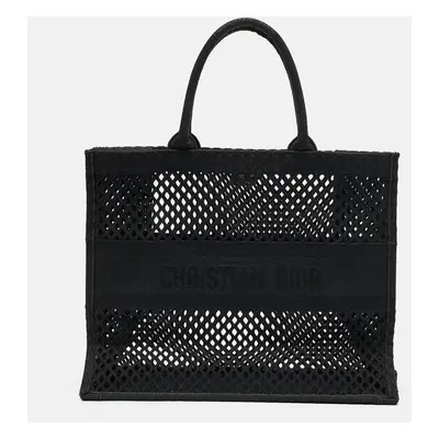 Dior Black Mesh Embroidered Canvas Large Book Tote