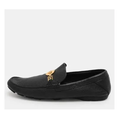 Versace Black Leather Medusa Detail Slip On Loafers Size