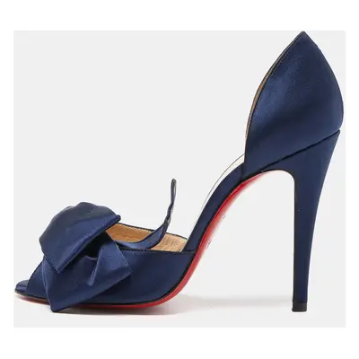 Christian Louboutin Blue Satin Bow T Dorcet Peep Toe Pumps Size