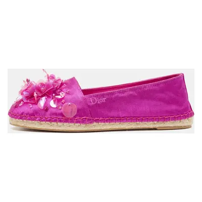 Dior Pink Canvas Embellished Espadrille Flats Size