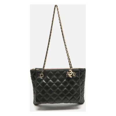 Chanel Black Quilted Leather Double Zip Crossbody Pouch