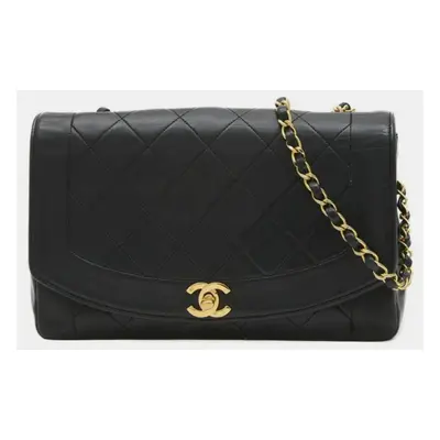 Chanel Black Lambskin Leather Diana Chain Shoulder Bag