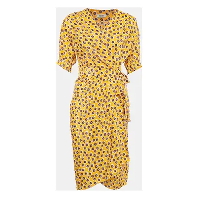 Moschino Yellow Printed Crepe Faux Wrap Midi Dress