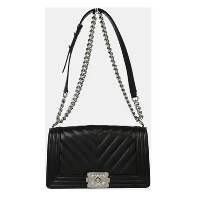 Chanel Black Chevron Leather Medium Boy Bag