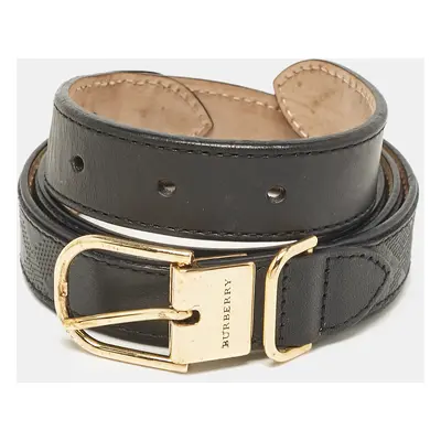 Burberry Black Check Embossed Leather Slim Belt