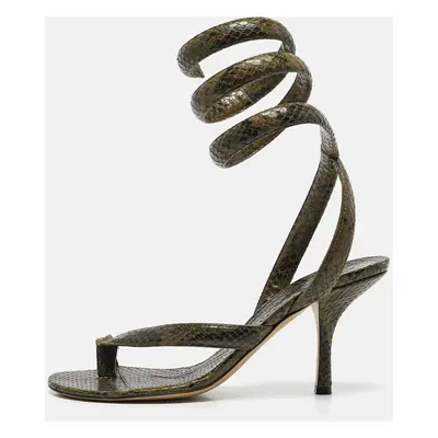 Bottega Veneta Green Python Embossed Leather Spiral Sandals Size