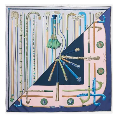 Hermès Blue/Multicolor Printed Silk Les Cannes Scarf