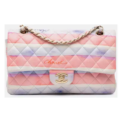 Chanel Multicolor Medium Classic Printed Lambskin Watercolor Double Flap