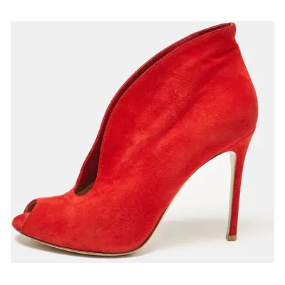 Gianvito Rossi Red Suede Vamp Peep Toe Pumps Size