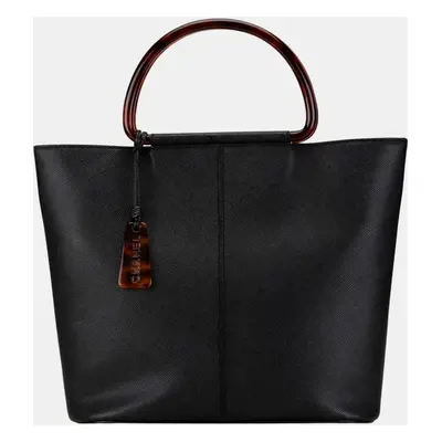 Chanel Black Caviar Tortoise Top Handle Tote