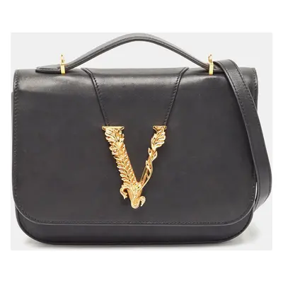 Versace Black Leather Virtus Shoulder Bag