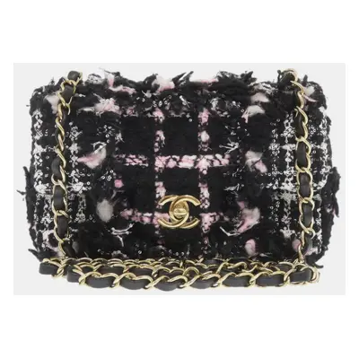 Chanel Black Tweed Sequin Classic Flap Shoulder Bag